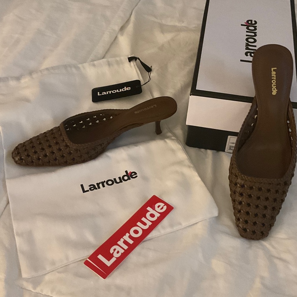 Larroude Brown Woven Mules